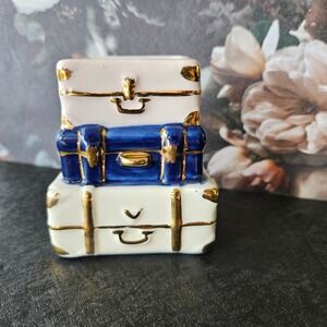 Kate‎ Aspen Stacked Suitcase Ceramic Bud Vase Trinket Holder - 3" Excellent
